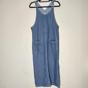 Vtg Essentials Womens Cottagecore Denim Overall Jumper Dress Size M Prairie